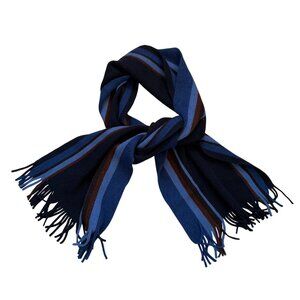 Banana Republic Striped Wool Knit Scarf Fringe Blue/Brown/Black 64" Long